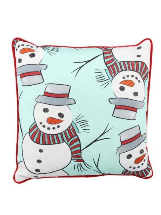 Unknown Other - Christmas Holiday Snowman 18" Throw Pillow Cushion Home Accents Red Snow Winter